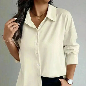 Apricot Casual Women's Plus Size Solid Color Everyday Pleated Long Sleeve Shirt